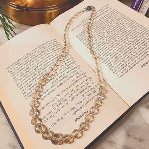 Vintage Fancy Aurora Borealis AB Crystal Bead Single Strand Necklace 20" Heavy